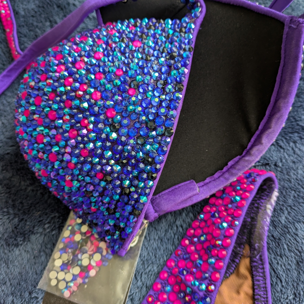 Vibrant Pink, Blue, And Purple Rhinestone competition Bikini Set - Picture 3 of 8